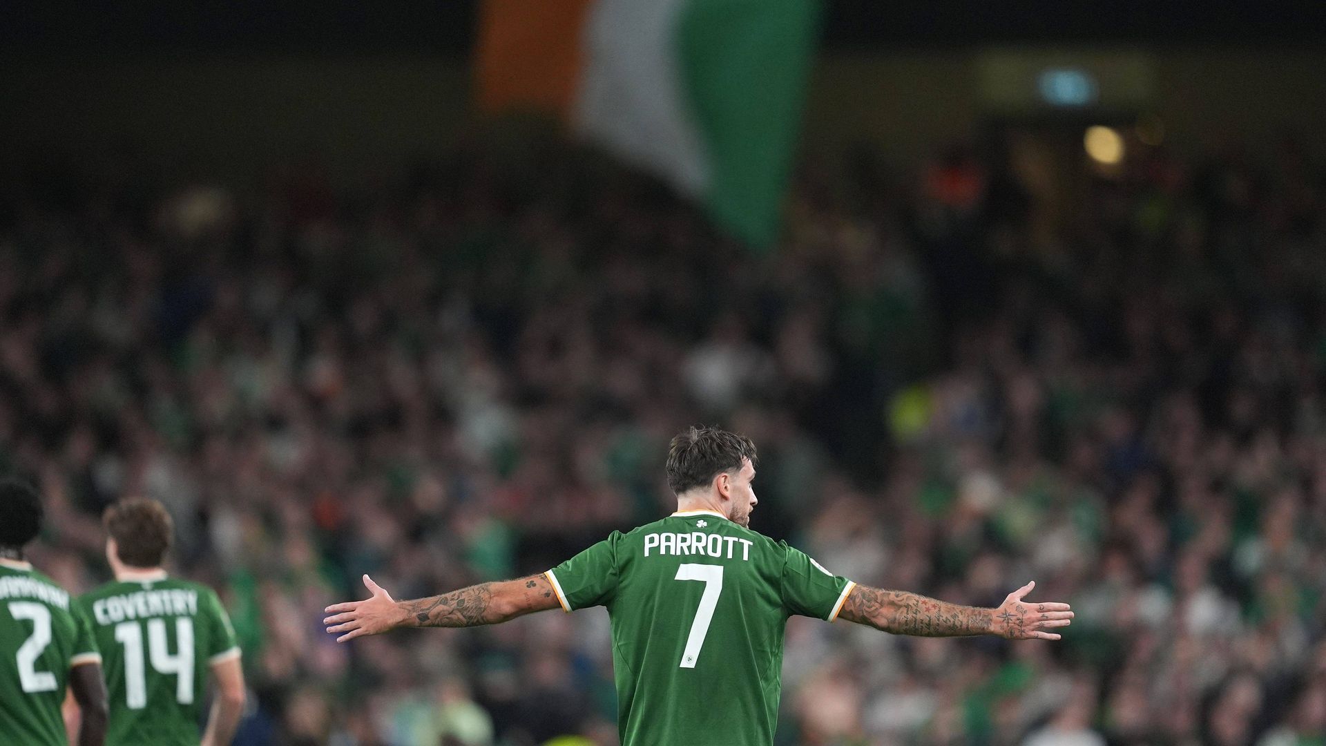 Troy Parrott celebra su gol con Irlanda ante Austria Troy Parrott celebra su gol con Irlanda ante Austria