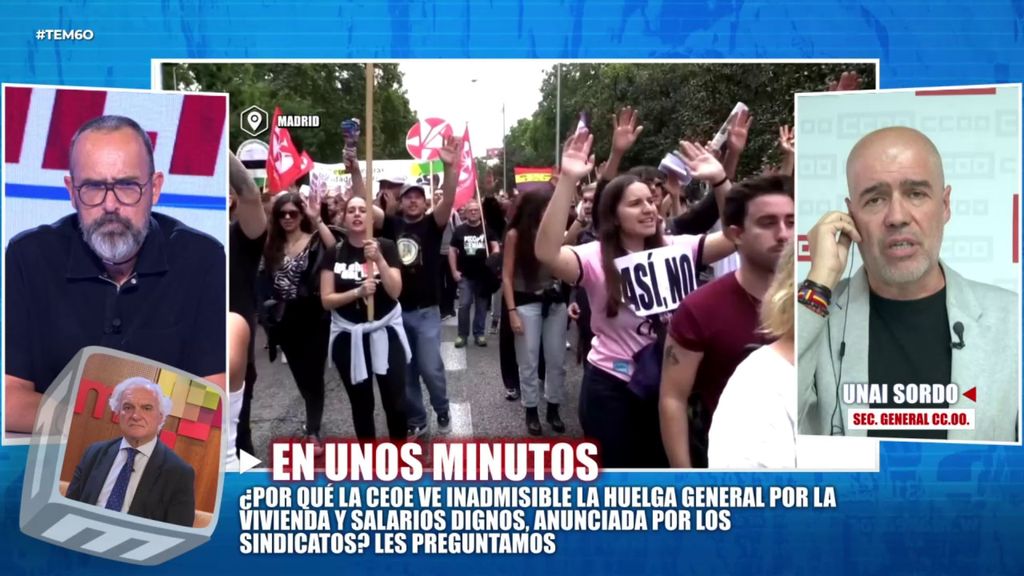 Unai Sordo, CC.OO., defiende la legalidad de la huelga general tras las críticas de la CEOE: “Los inquilinos son trabajadores”
