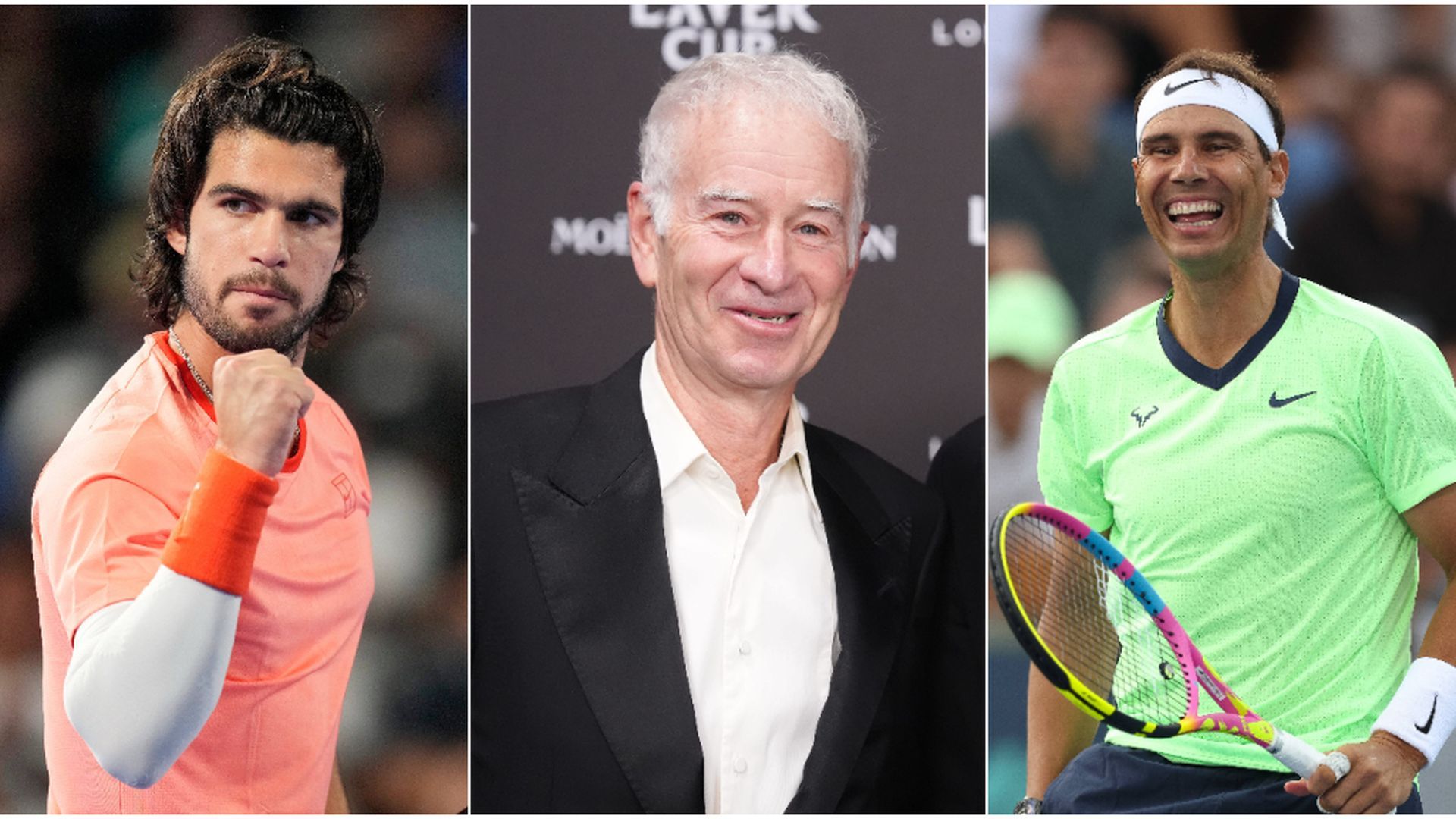 Carlos Alcaraz, John McEnroe y Rafa Nadal Carlos Alcaraz, John McEnroe y Rafa Nadal
