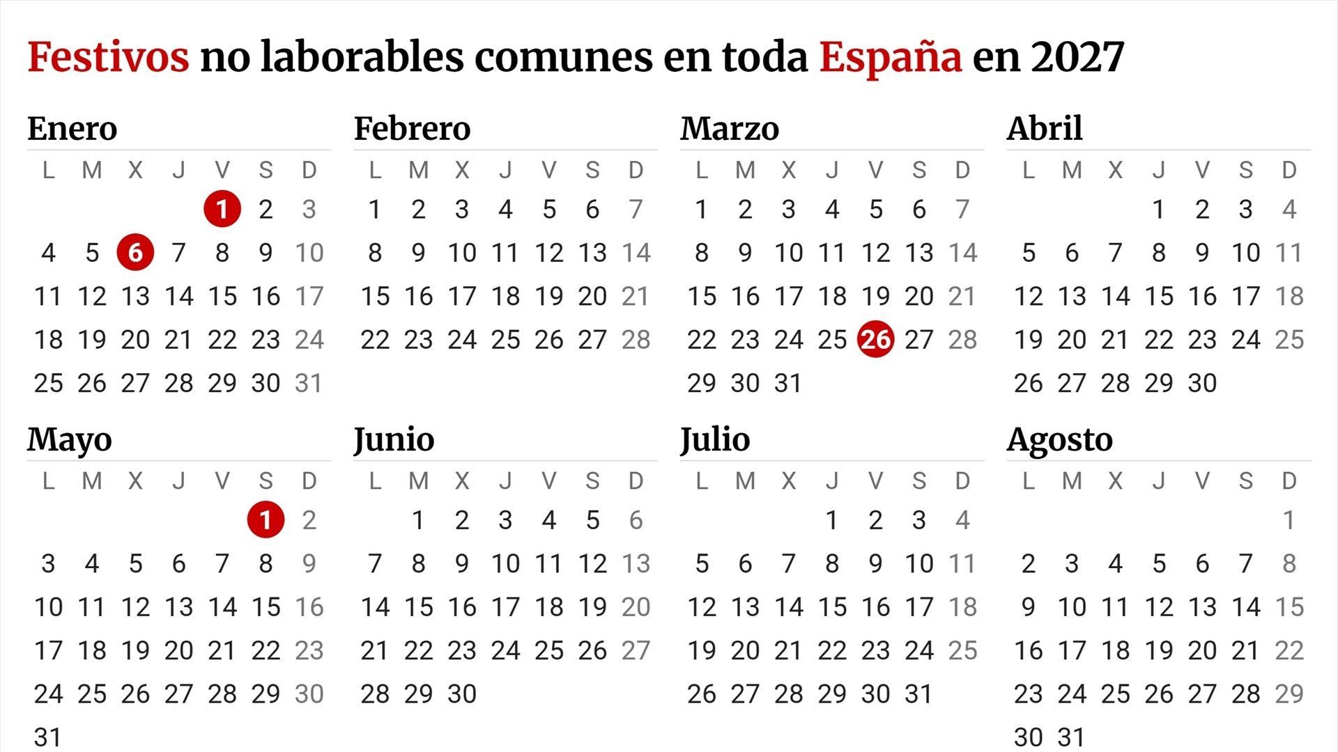 Calendario laboral de 2027