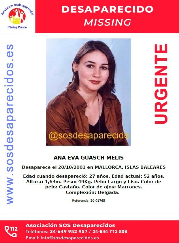 Cartel de SOS Desaparecidos por el caso de Ana Eva en Mallorca