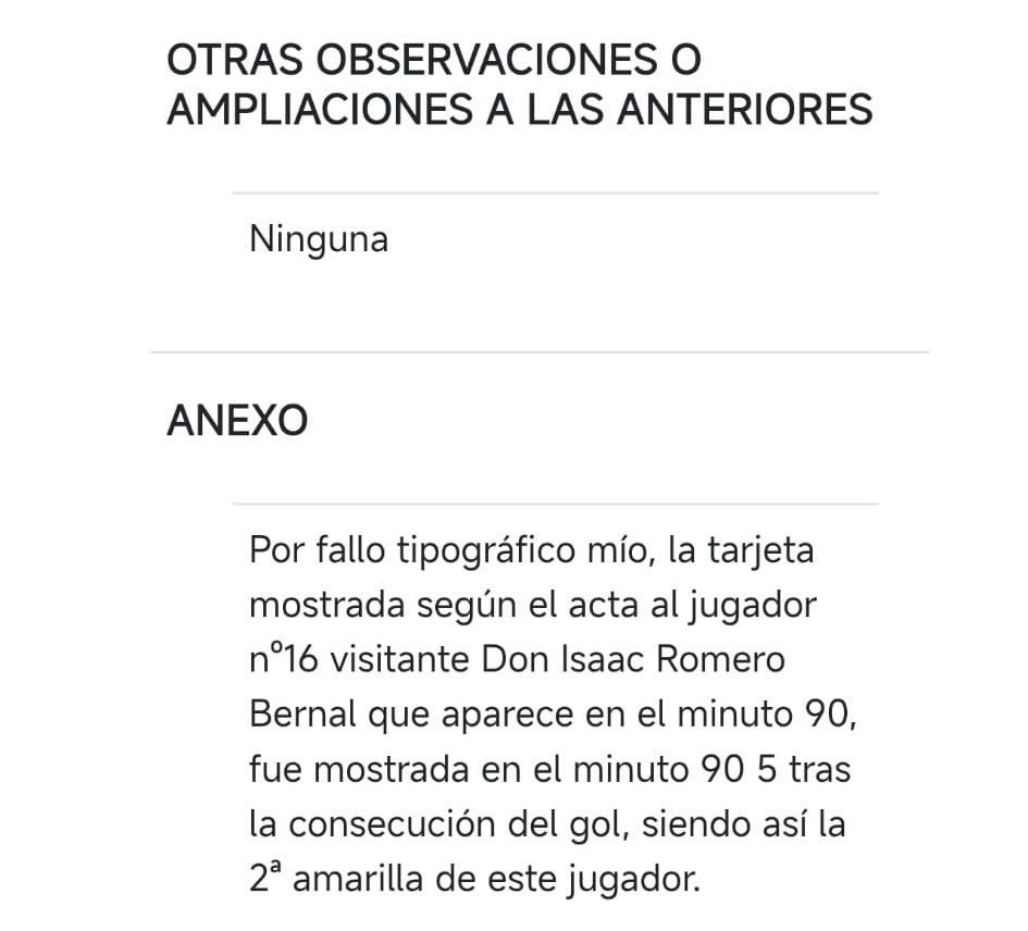 El anexo del acta del Levante - Sevilla sobre la expulsión Isaac Romero