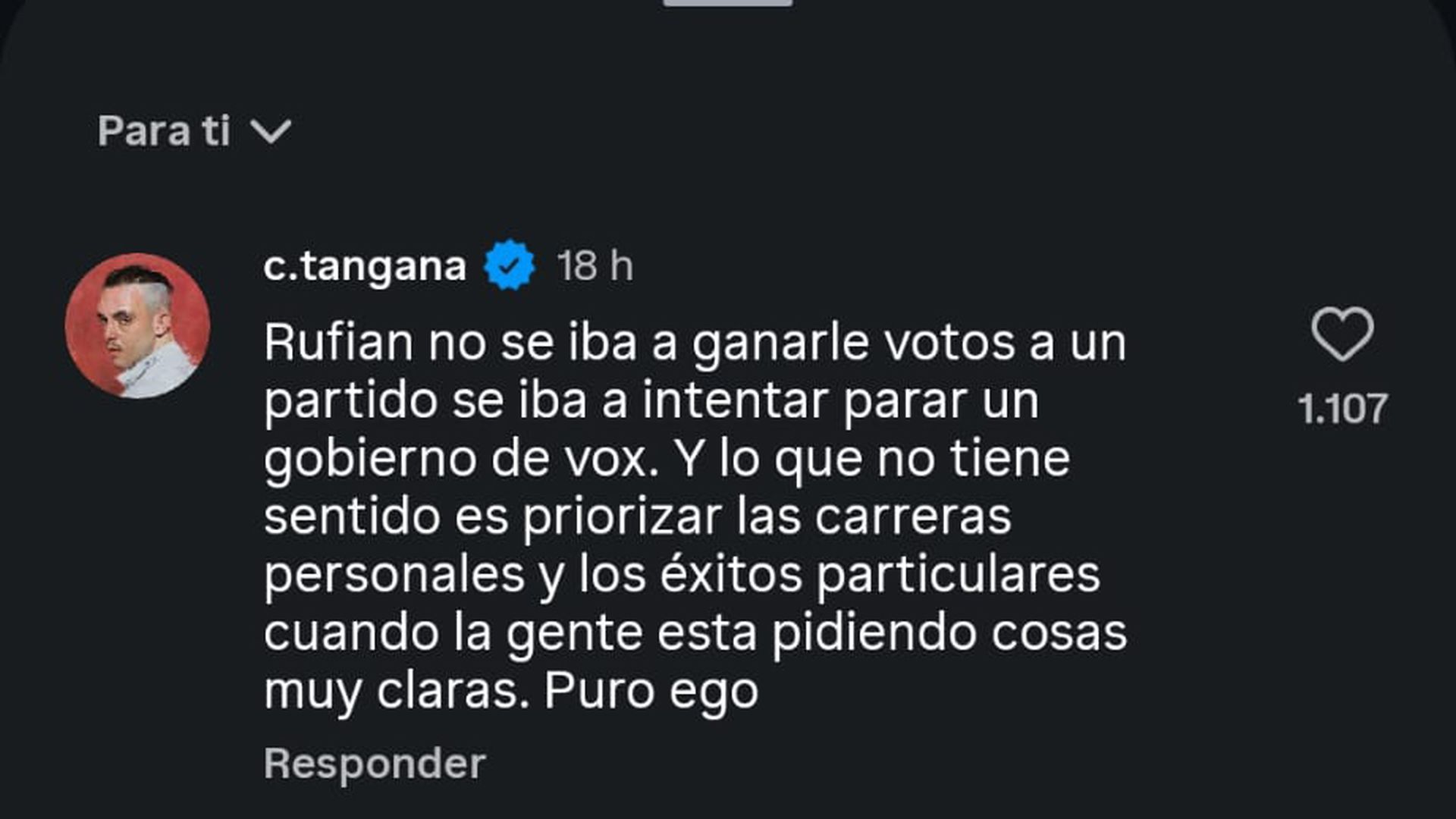 El comentario de C. Tangana sobre Gabriel Rufián, las elecciones y un posible Frente Amplio de las izquierdas