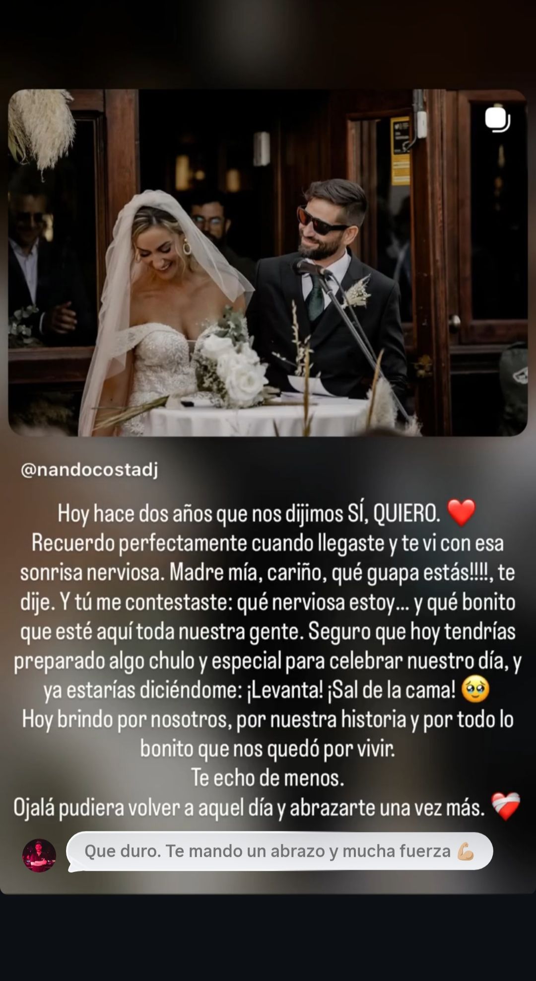 Nando Costa y su mujer se casaron hace justo dos años