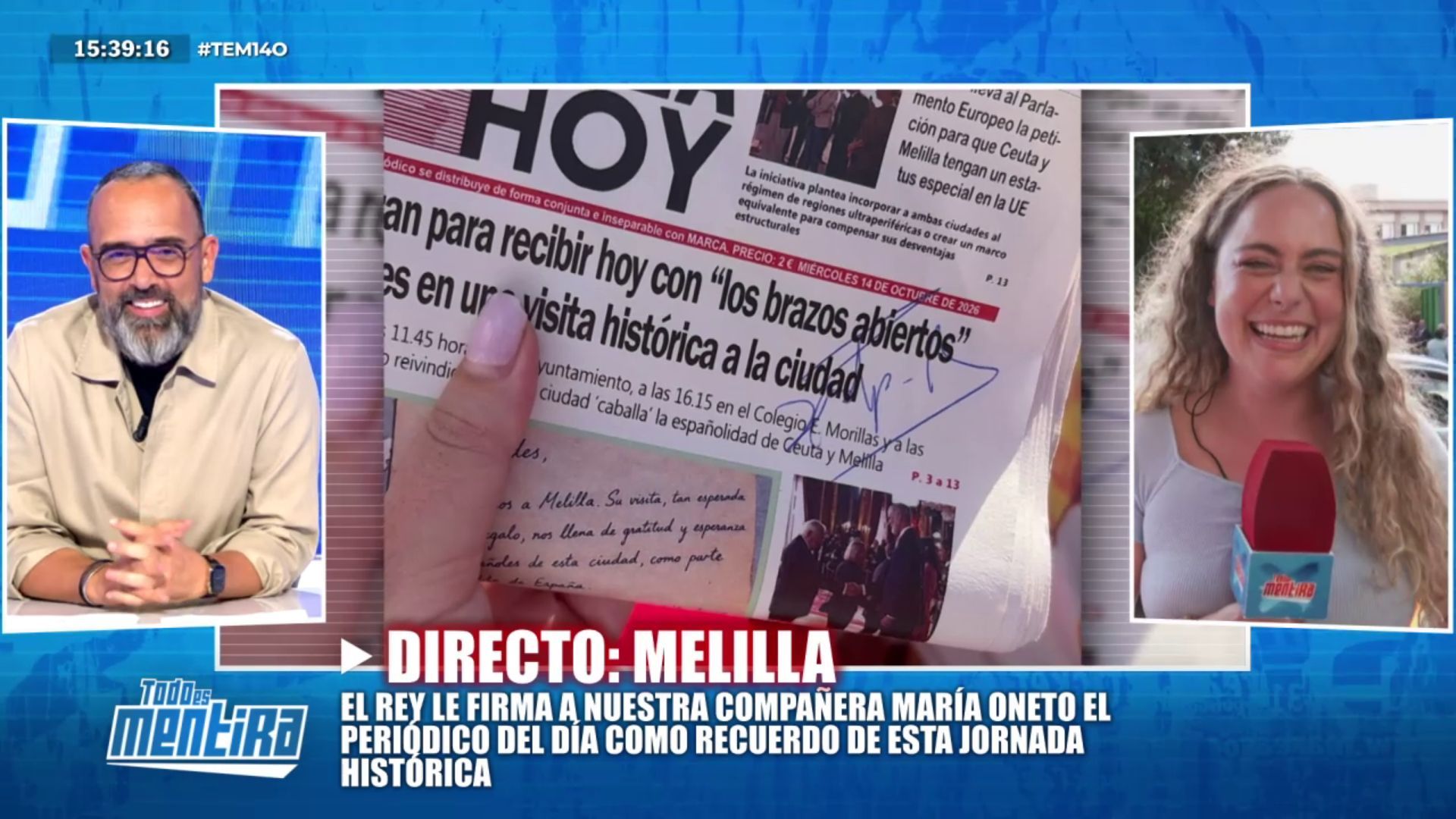 El rey Felipe VI firma a ‘TEM’ el periódico del día en su visita en Melilla