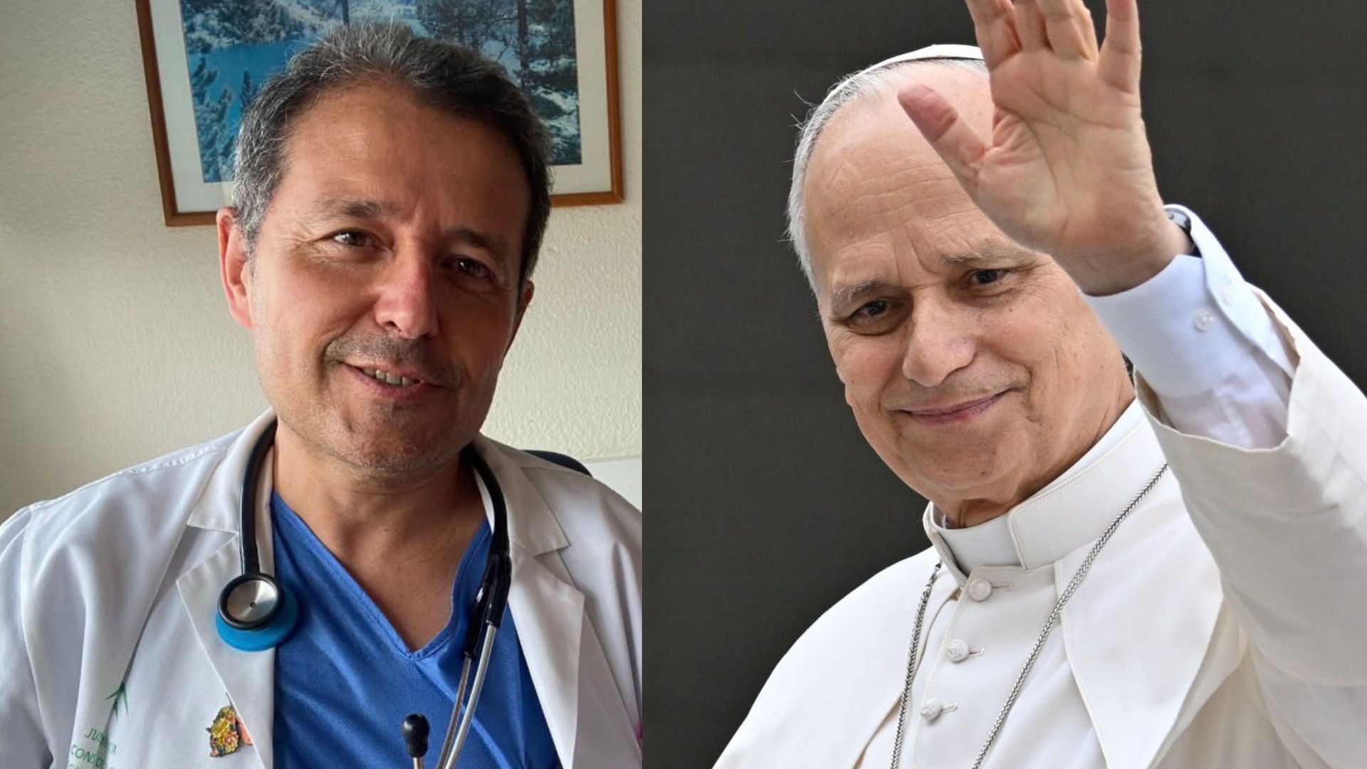 Fotomontaje con el neumólogo José Pérez-Parras y el papa León XIV Fotomontaje con el neumólogo José Pérez-Parras y el papa León XIV