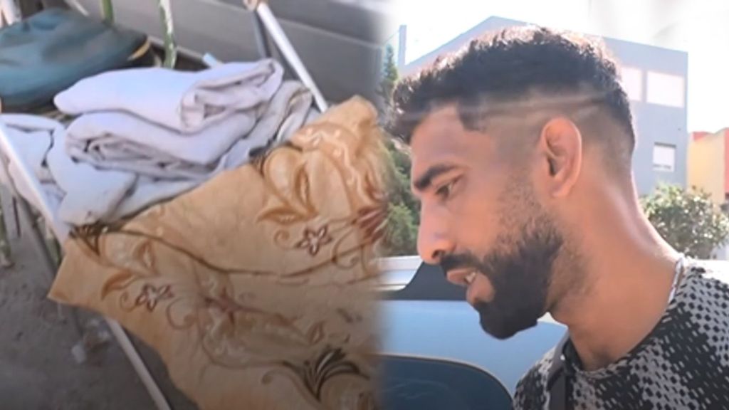 Nizar pasa la noche en una cama improvisada entre cartones y cubos de basura en Ceuta: "Aquí dormimos ocho personas"