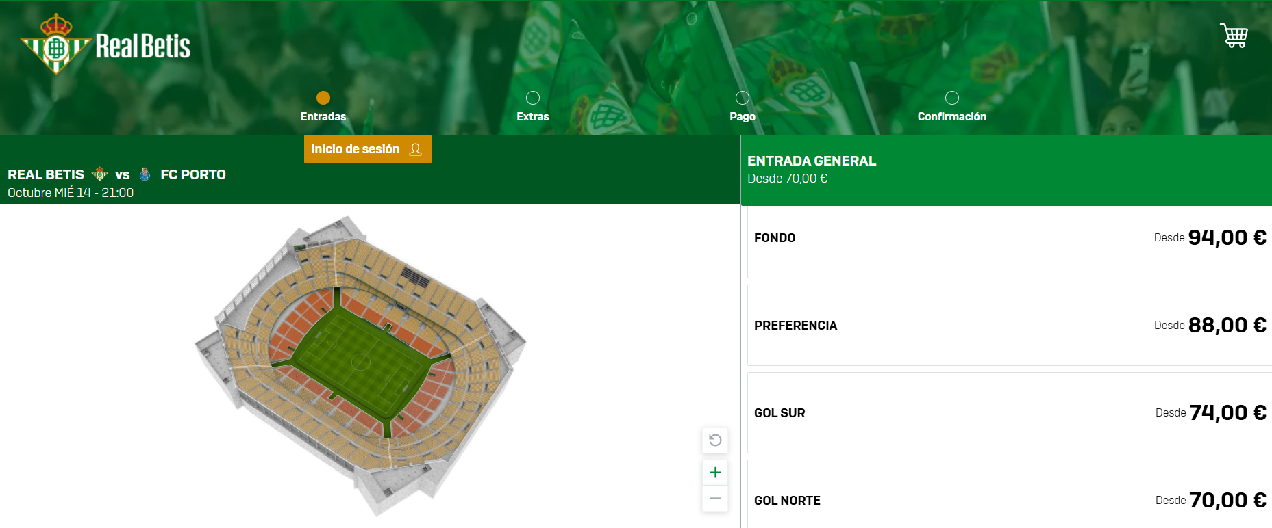 Últimas entradas a la venta para el Betis - Oporto