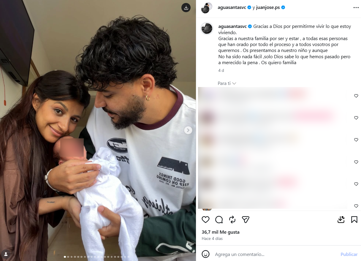 Aguasantas junto a su pareja y su bebé