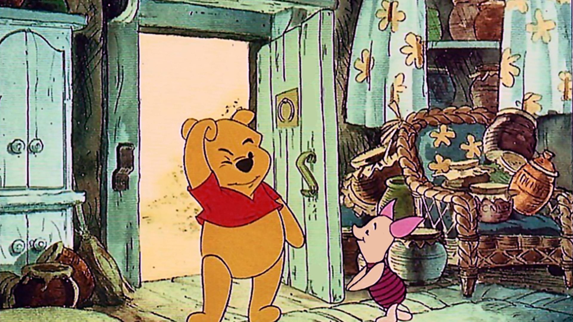 Una de las primeras ilustraciones de Winnie the Pooh y Piglet Una de las primeras ilustraciones de Winnie the Pooh y Piglet