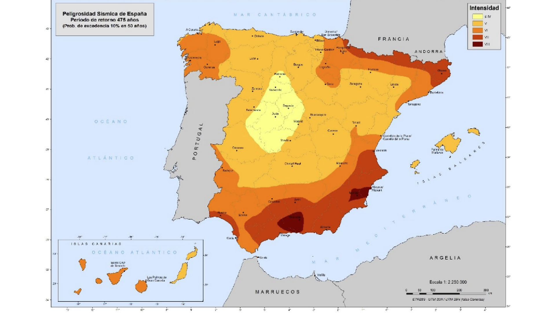 El nuevo mapa de riesgo sísmico sitúa a Granada como la zona de mayor peligro de España: 91 municipios donde son previsibles terremotos de intensidad VIII El nuevo mapa de riesgo sísmico sitúa a Granada como la zona de mayor peligro de España: 91 municipios donde son previsibles terremotos de intensidad VIII