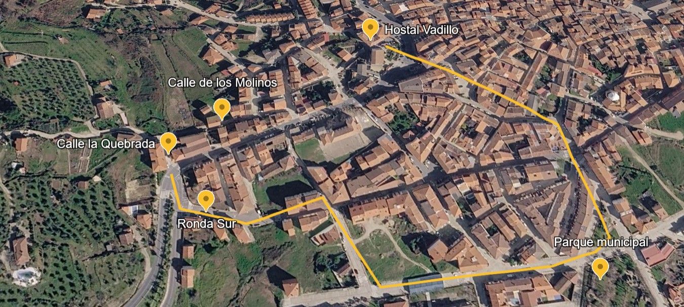 Mapa de los puntos claves del caso de Salva en Losar y su posible recorrido junto a Tronky