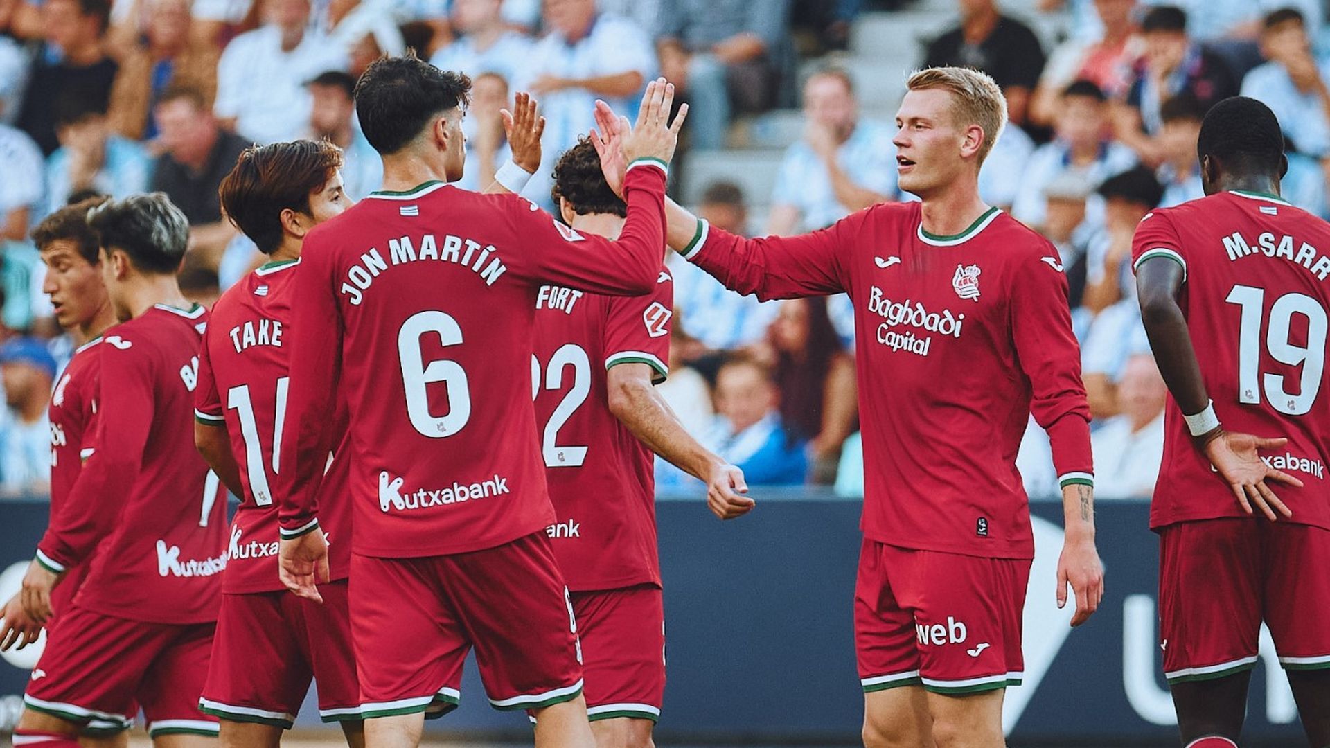 Orri Óskarsson celebra su gol en el Málaga-Rael Sociedad