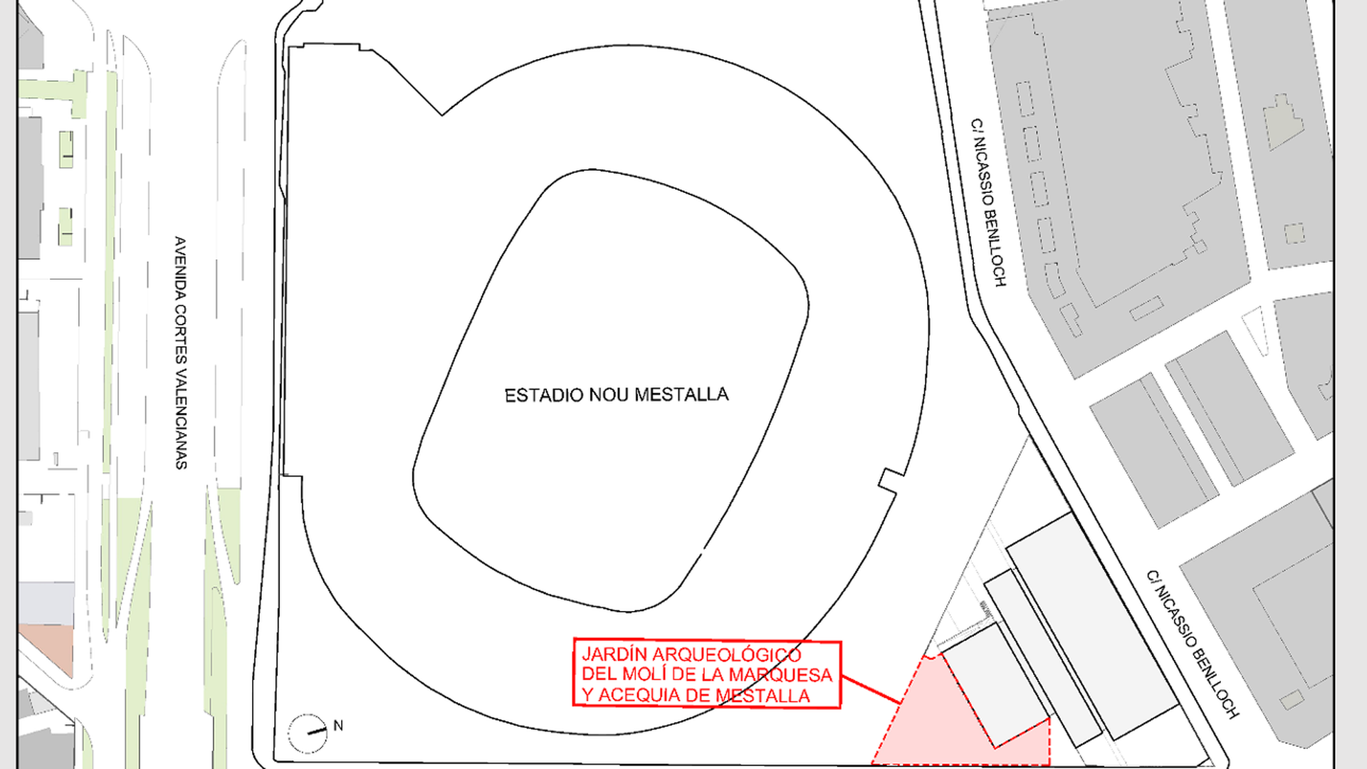Parque arqueológico que pagará el Valencia CF junto al Nou Mestalla