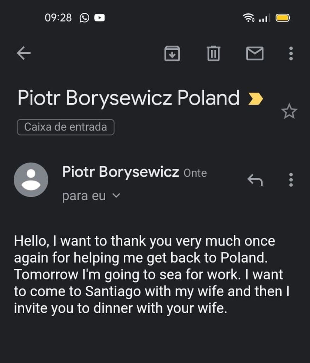 Captura del mail que Piotr le envió a su ahora amigo Xosé Manuel