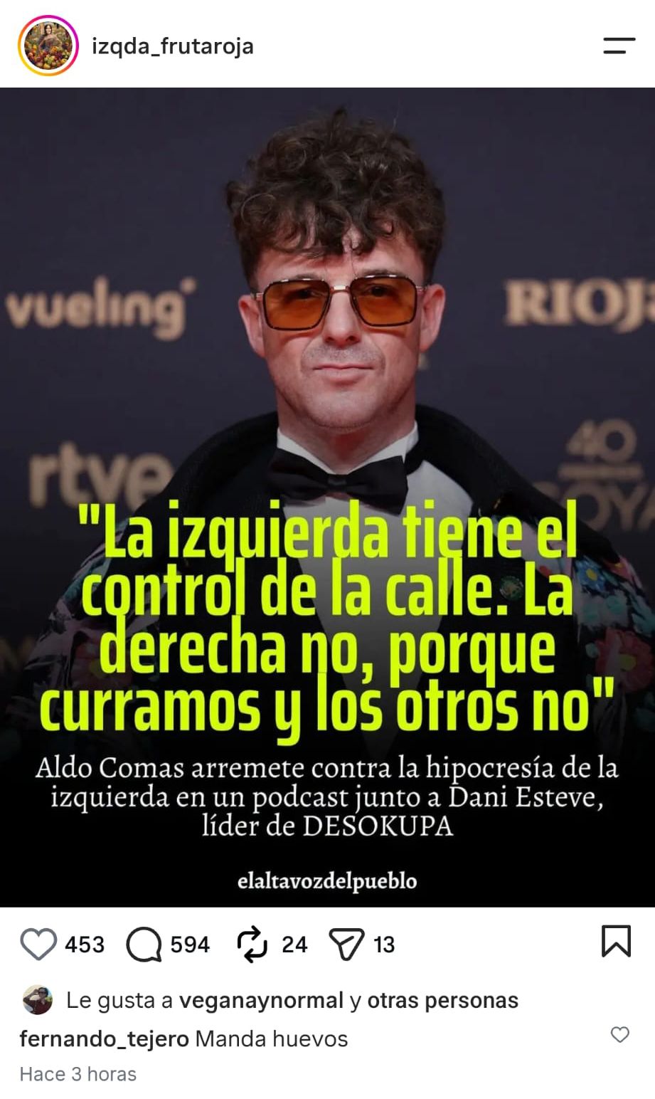Fernado Tejero reacciona a las polémicas palabras de Aldo Comas