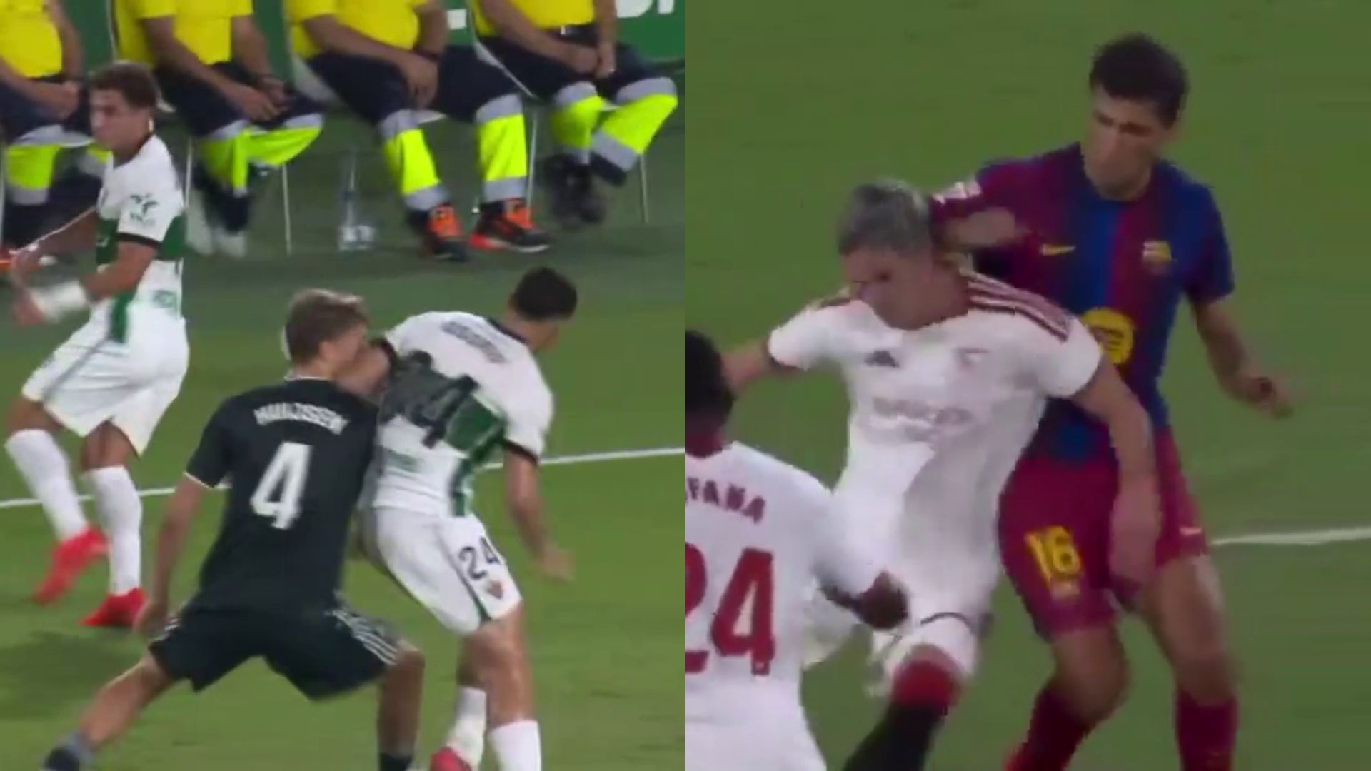 Fotomontaje de la jugada del codazo a Huijsen contra el Elche y el codazo de Rodri contra el Sevilla Fotomontaje de la jugada del codazo a Huijsen contra el Elche y el codazo de Rodri contra el Sevilla