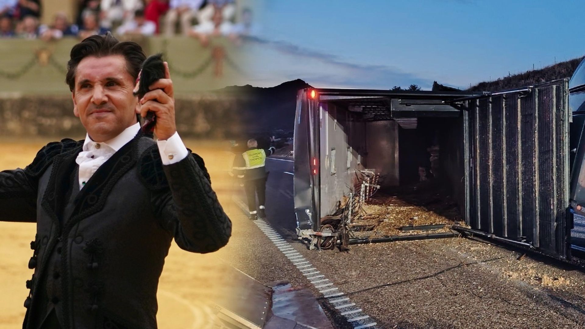 Vuelca el camión de animales del rejoneador Diego Ventura en la A-5: herido de gravedad uno de sus caballos y un agente de la Guardia Civil Vuelca el camión de animales del rejoneador Diego Ventura en la A-5: herido de gravedad uno de sus caballos y un agente de la Guardia Civil
