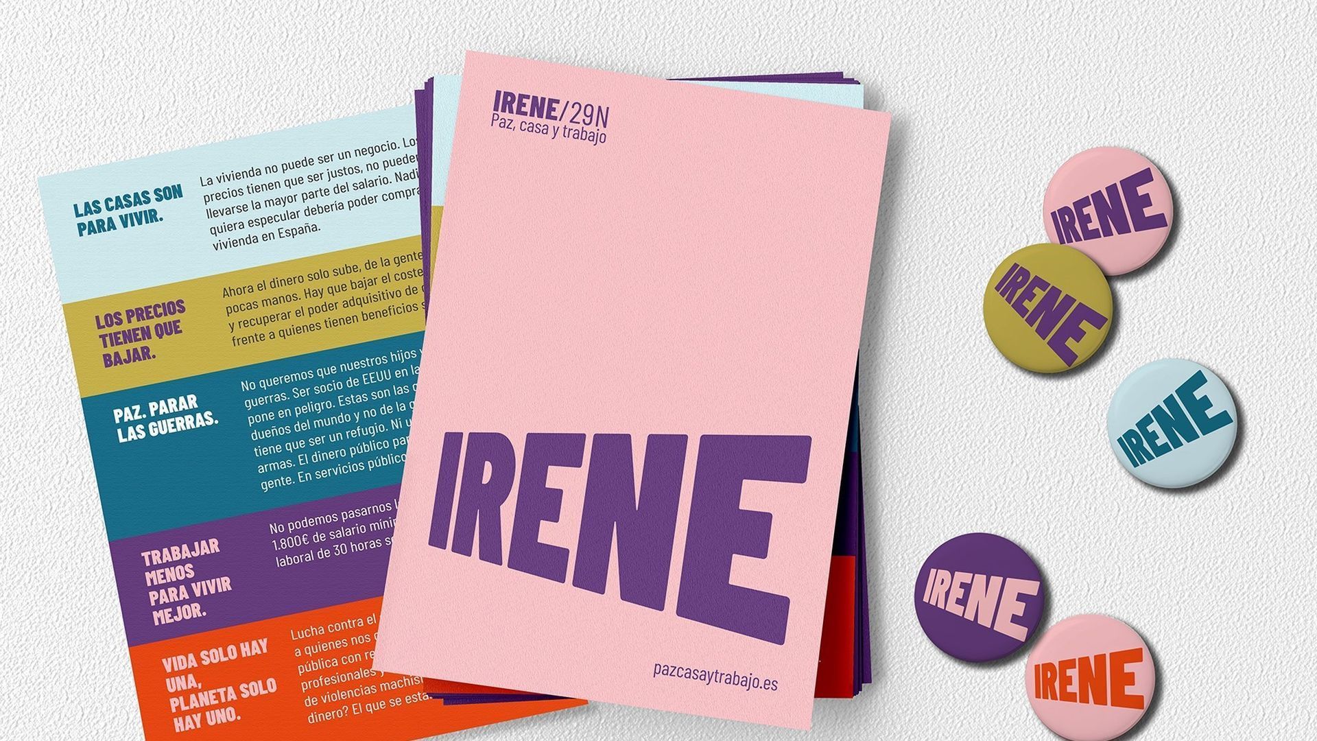 Imagen de materiales con la imagen de campaña de la candidata de Podemos a las elecciones generales, Irene Montero. Imagen de materiales con la imagen de campaña de la candidata de Podemos a las elecciones generales, Irene Montero.