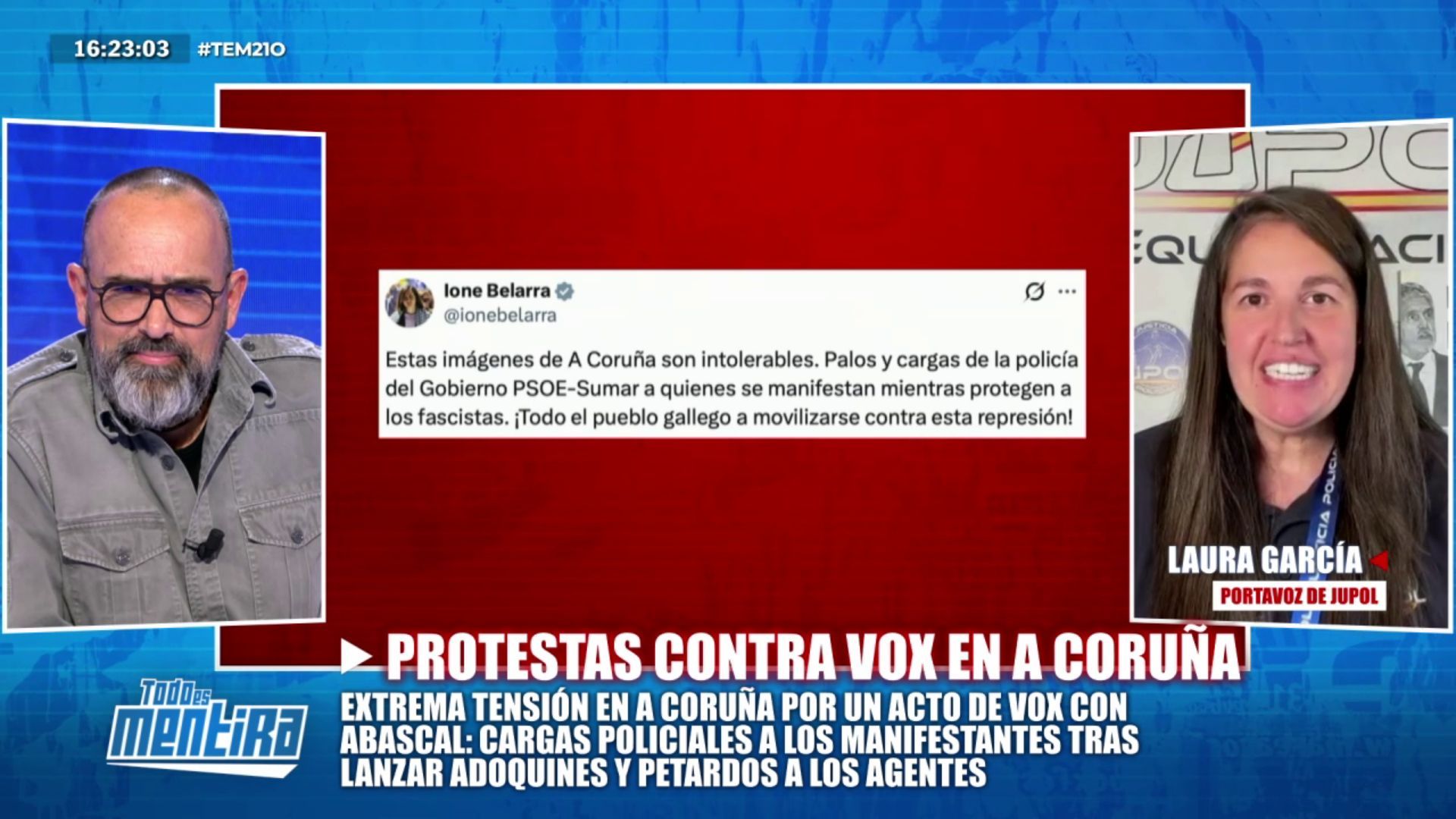 La portavoz de JUPOL responde a Ione Belarra tras animar a una movilización contra la represión policial