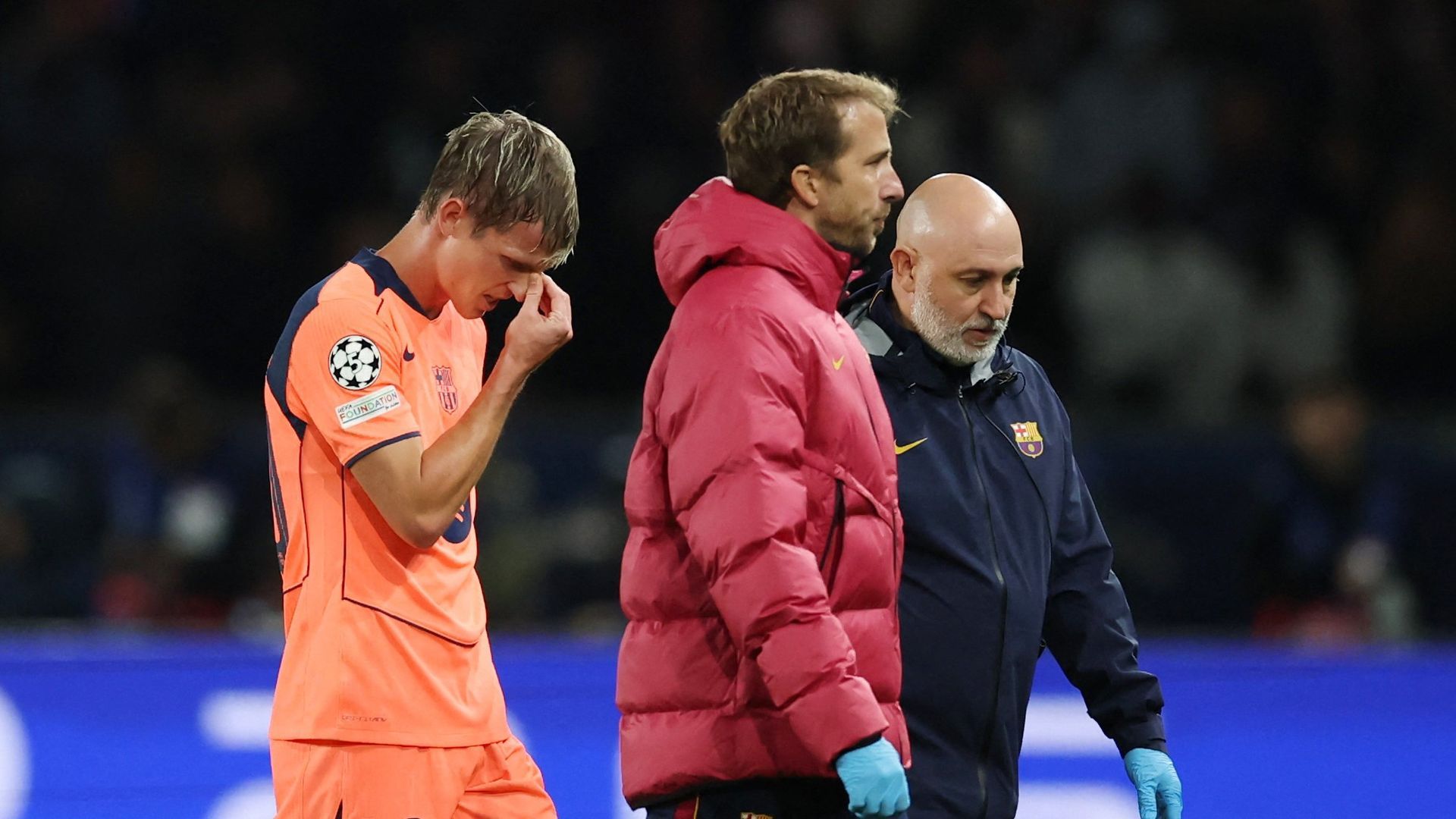 Lesión de Dani Olmo en el PSG-Barcelona.