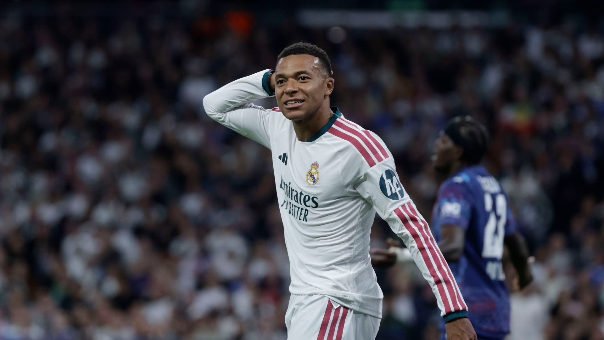 Mbappé, durante el Real Madrid-Leipzig.