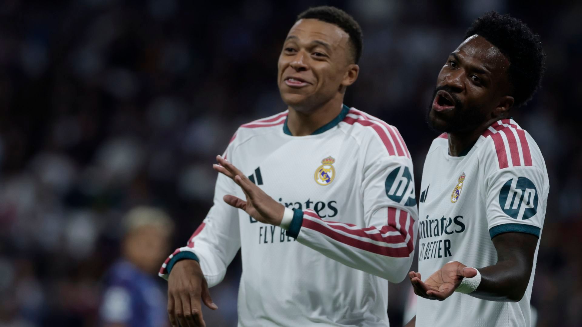 Mbappé y Vinicius, durante el Real Madrid-Leipzig.