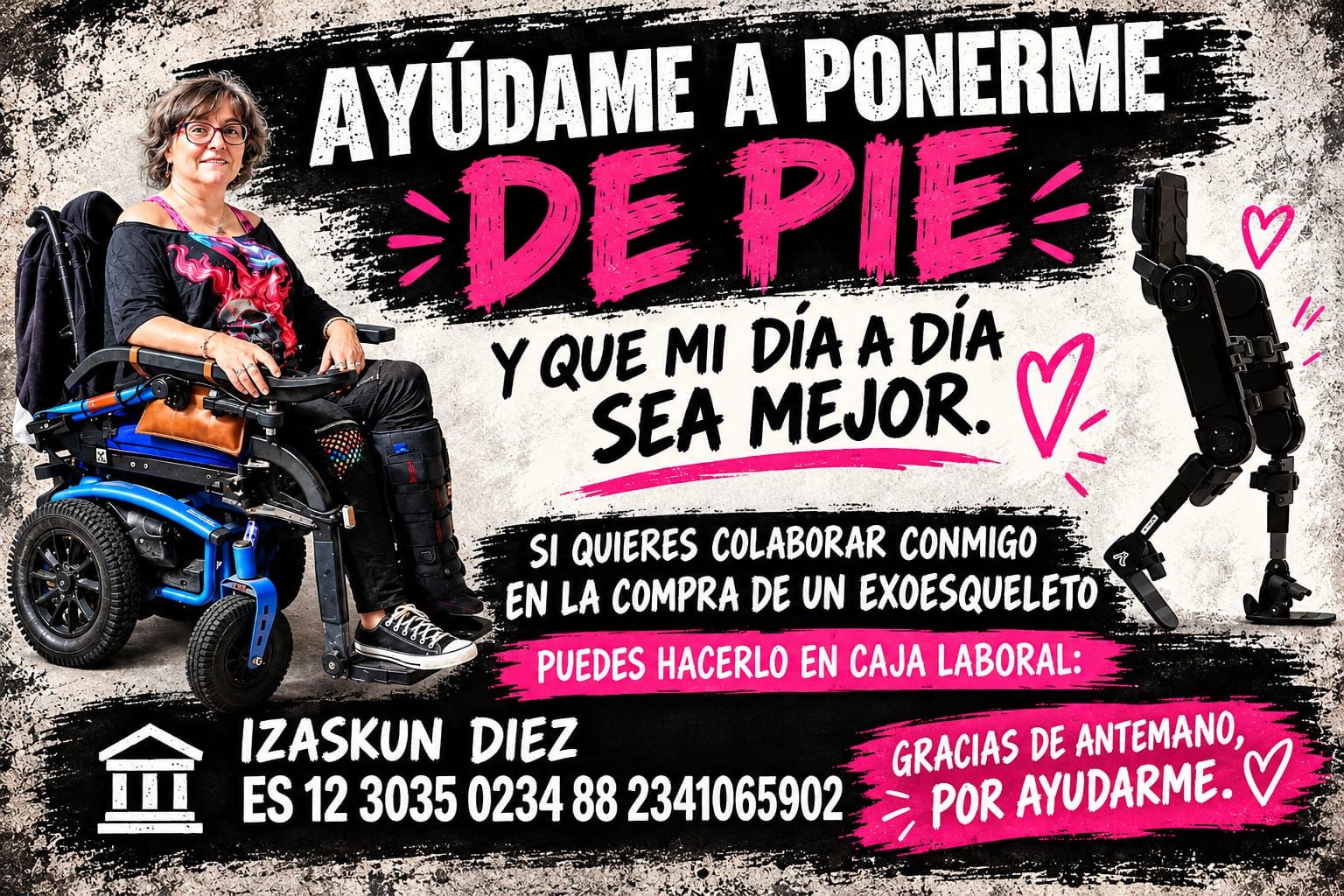 Esta vitoriana solicita ayuda para poder costear los más de 100.000 euros que cuesta el exoesqueleto