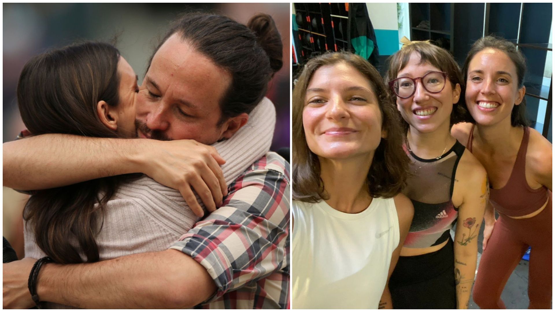 Irene Montero, abrazada con Pablo Iglesias y con amigas en una imagen de archivo
