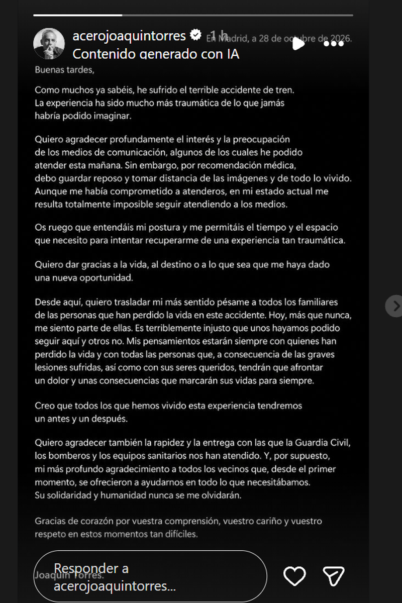 Joaquín Torres emite un comunicado