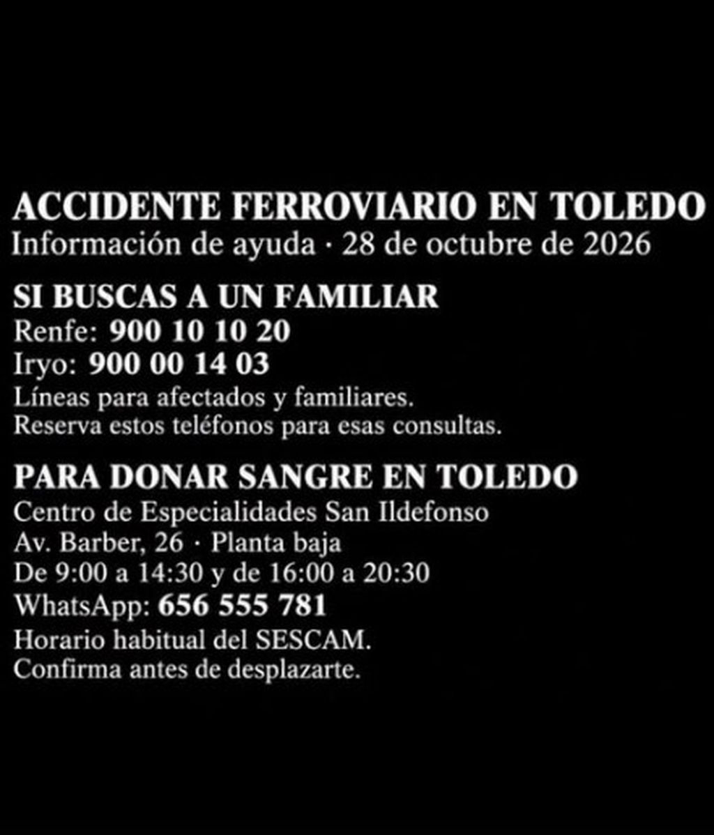 Las autoridades habilitan contactos para las familias con desaparecidos tras el accidente en Urda, en Toledo
