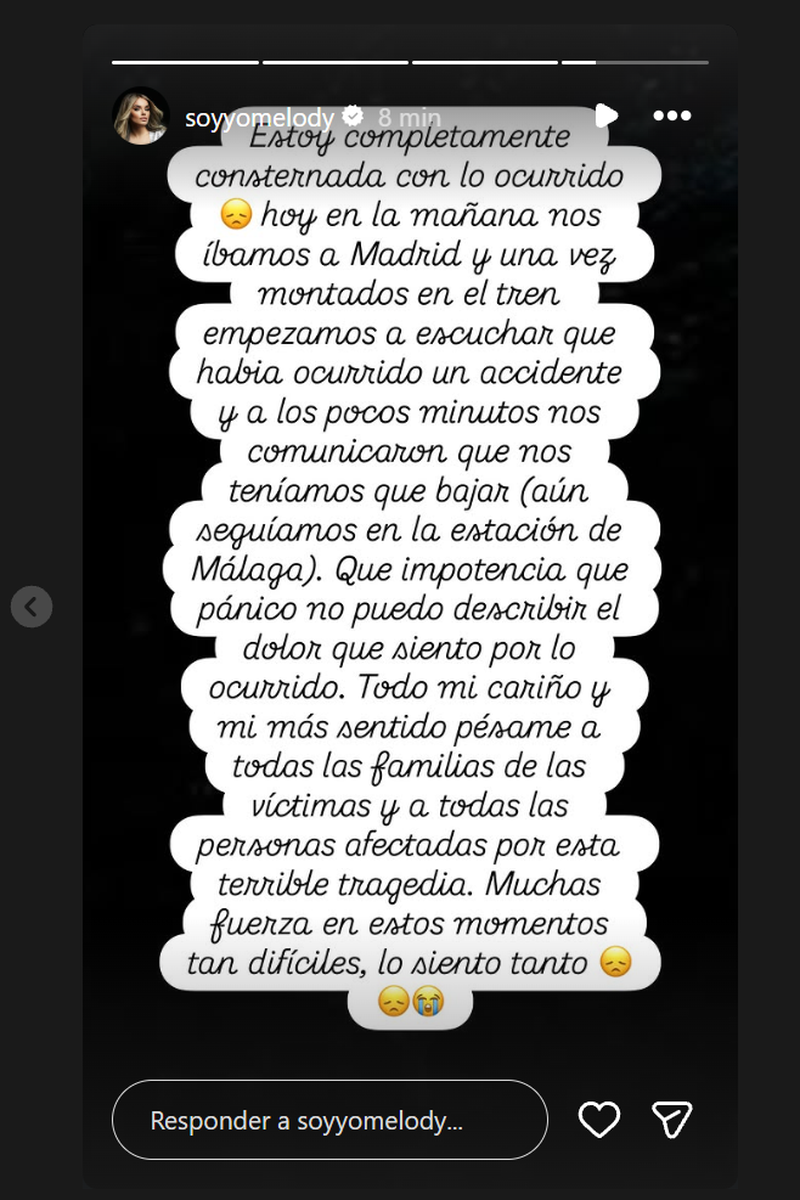 Melody, desalojada del tren tras el accidente en Urda