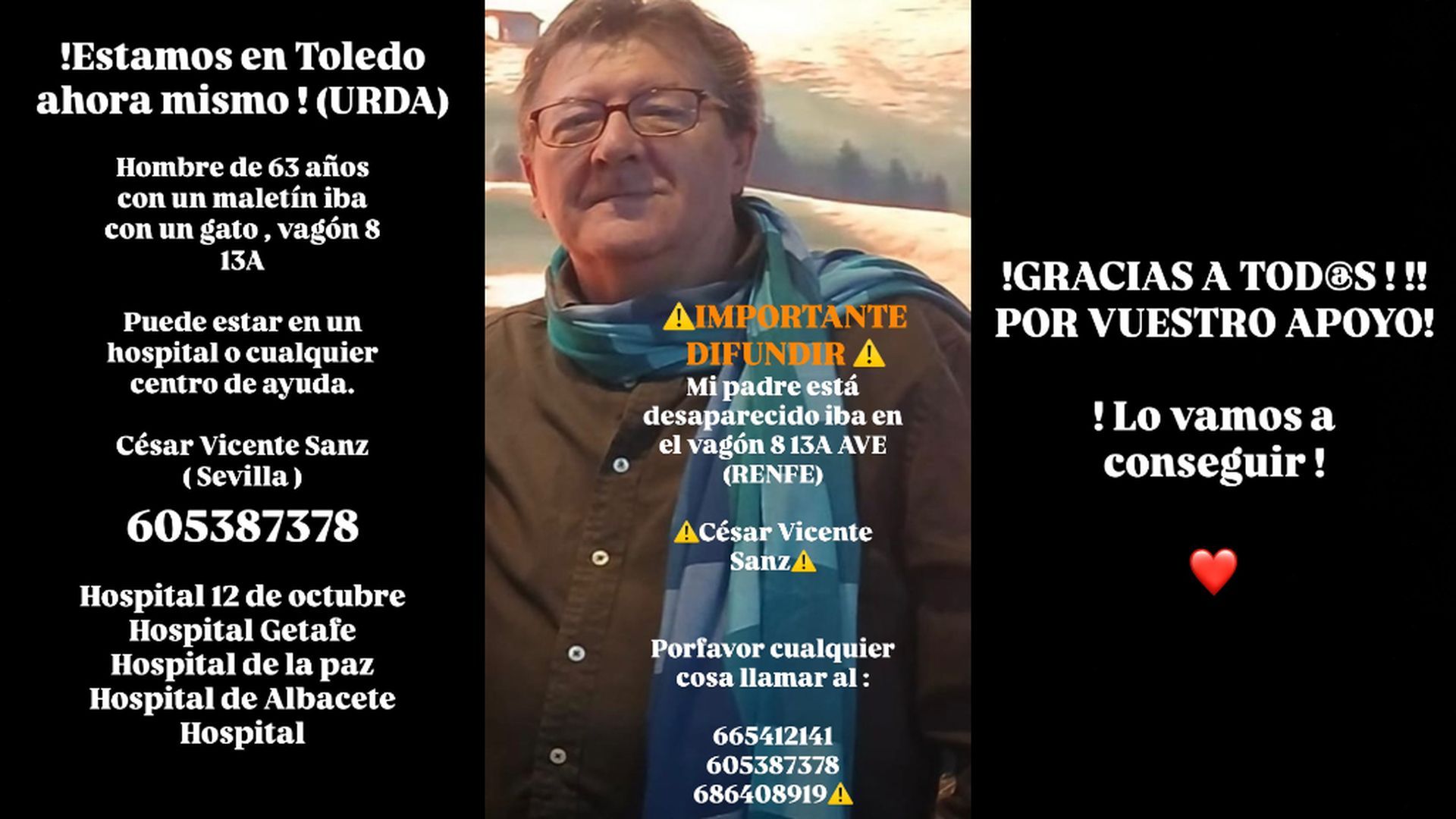 El actor César Vicente busca a su padre, que viajaba en el tren de Urda: "Espero que hoy brille el sol"