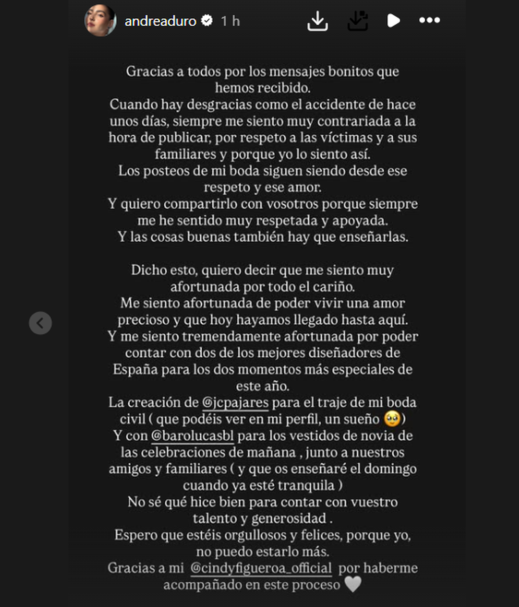 El comunicado de Andrea Duro